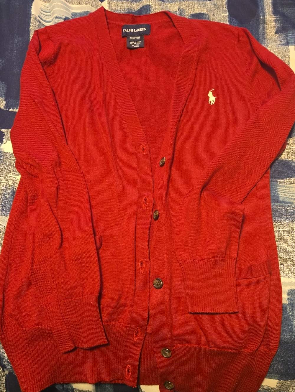 Ralph Lauren Girl’s Red Button-Front V-Neck Cardigan with Polo Logo